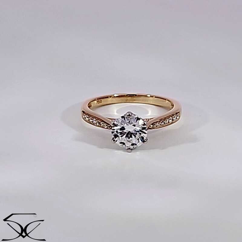 1.31 CT Lab Grown & Natural Round Brilliant Cut Diamonds Engagement Ring 18K Yellow Gold