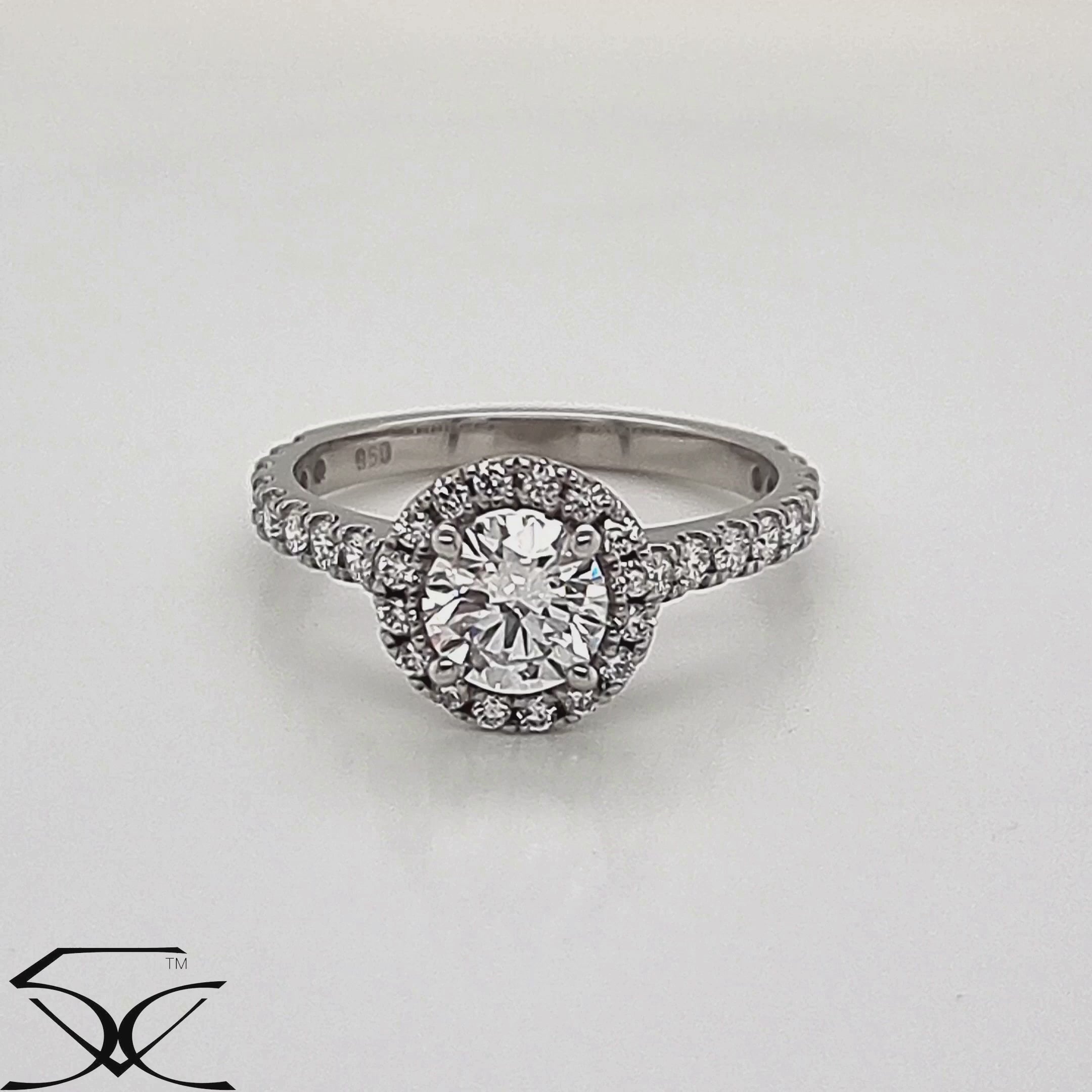 1.63 CT Four Claw Round Brilliant Cut Lab Grown Diamonds Halo Engagement Ring in Platinum