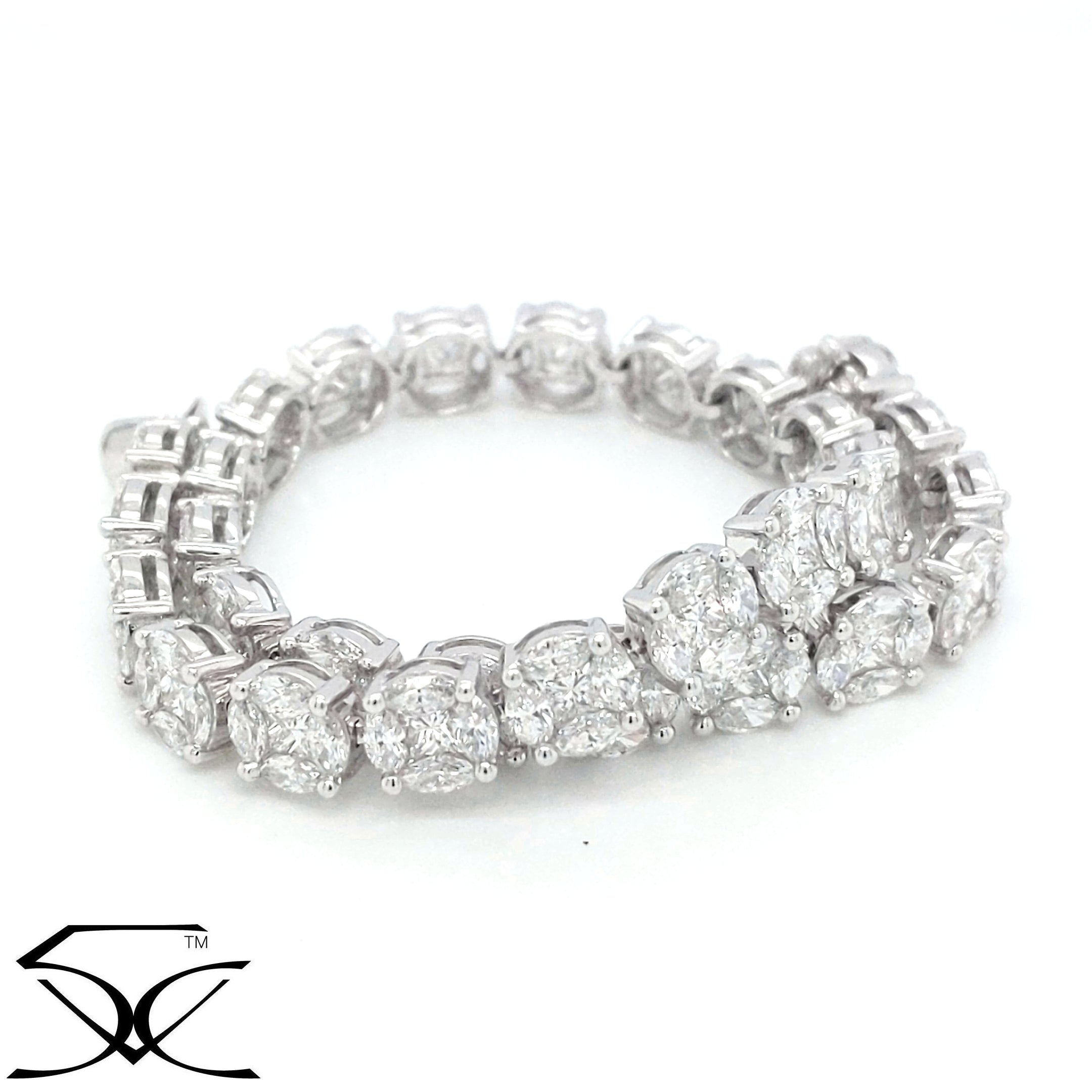 8.70 CT Natural Diamonds Tennis Bracelet in an Illusion Setting with Marquise and Princess in 18K White Gold